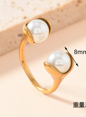 欧美跨境不锈钢珍珠开口戒指