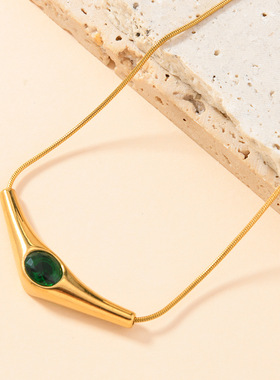 跨境爆款钛钢椭圆宝石锁骨链