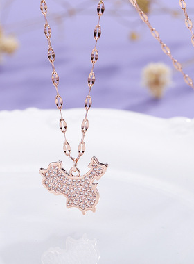 时尚创意地图项链女微镶锆石玫瑰