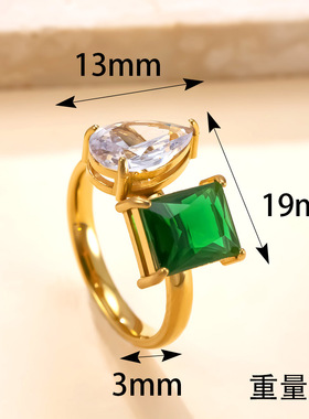 跨境热卖不锈钢镶钻锆石戒指