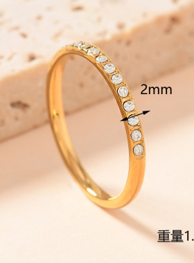 欧美简约半圈钻不锈钢戒指