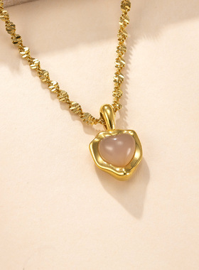单吊坠爱心天然石项链