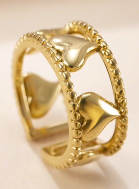 跨境轻奢钛钢镂空开口戒指