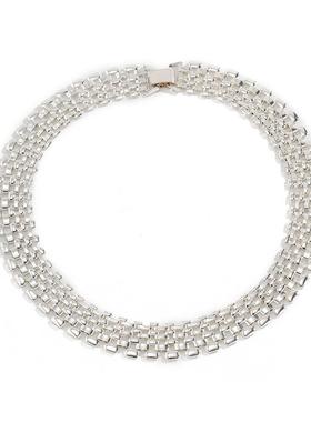 欧美跨境饰品 个性手工相间几何项饰 复古镂空方形宽链条项链女