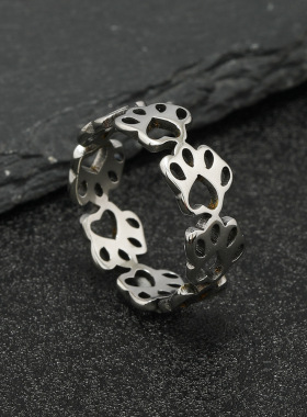 跨境文艺猫爪镂空钛钢戒指