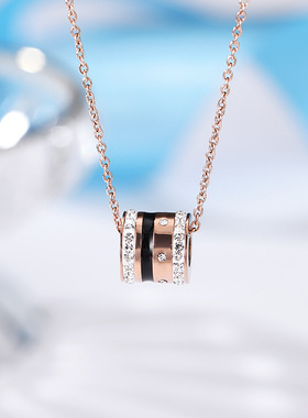 创意圆柱镶钻钛钢项链女网红个性