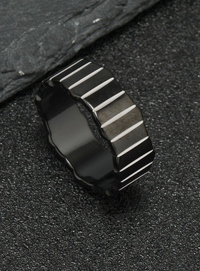 跨境新款不锈钢波浪边钛钢戒指