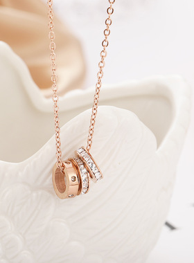 欧美风锆石钛钢项链女款