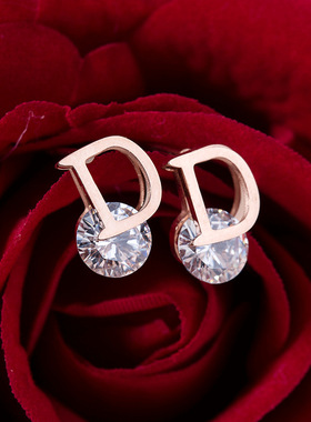 新款钛钢项链女玫瑰金简约字母D