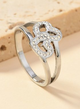 欧美爆款镂空爱心镶钻戒指