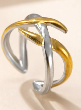 跨境热销钛钢镀18K金戒指