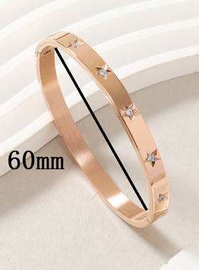 跨境热卖O型钛钢五角星镶钻手镯