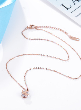 新款钛钢玫瑰金皇冠项链