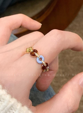 法式轻奢复古滴釉圆环开口女戒