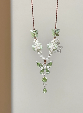 手工编织新中式国风设计感锆石蝴蝶铃兰鸢尾紫色花朵项链精致项链