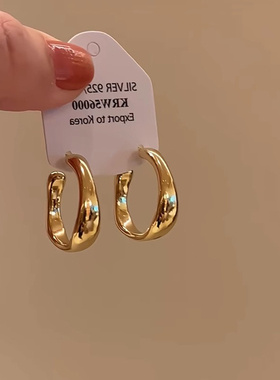 金属风椭圆交叉耳环女生个性简约百搭耳圈耳钉高级感小脸小耳饰品
