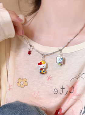 夏日多巴胺猫咪骰子吊坠锁骨链