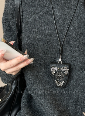 黑色小狗十字架眼镜夹项链女款