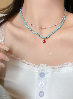 彩色串珠项链女款锁骨链