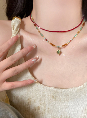 新中式小清新叠戴串珠项链