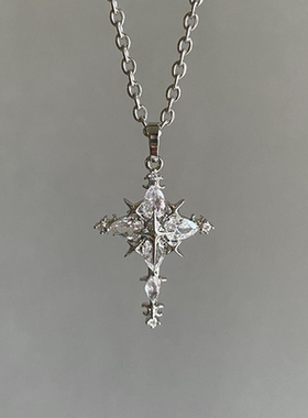 朋克风四芒星十字架锆石项链清冷复古个性轻奢高级感设计配饰品女