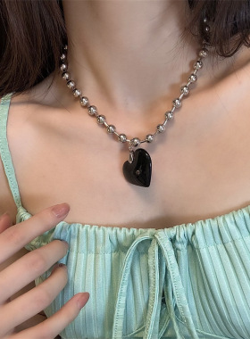 日韩爱心串珠项链女新款