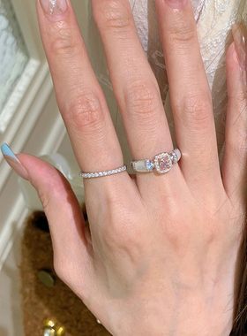 中古轻奢锆锆方糖开口戒指女