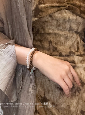 拾悦春语猫眼石双圈手串复古新中式天青高级感小众冻跑环手饰品女