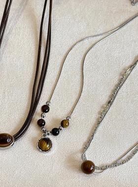 日韩复古虎眼石双层叠戴项链