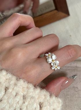 栀子花女戒开口可调新中式戒指