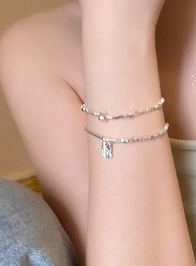 碎银几两。日落派对小众设计感爱心方牌叠戴手链女2025年新款夏季