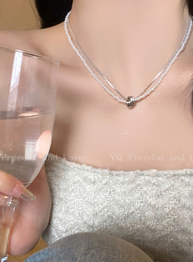 日韩珍珠蛇骨链双层叠戴项链