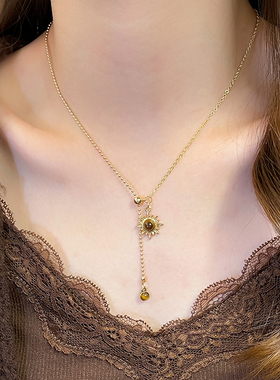 日韩长款太阳花虎眼石项链