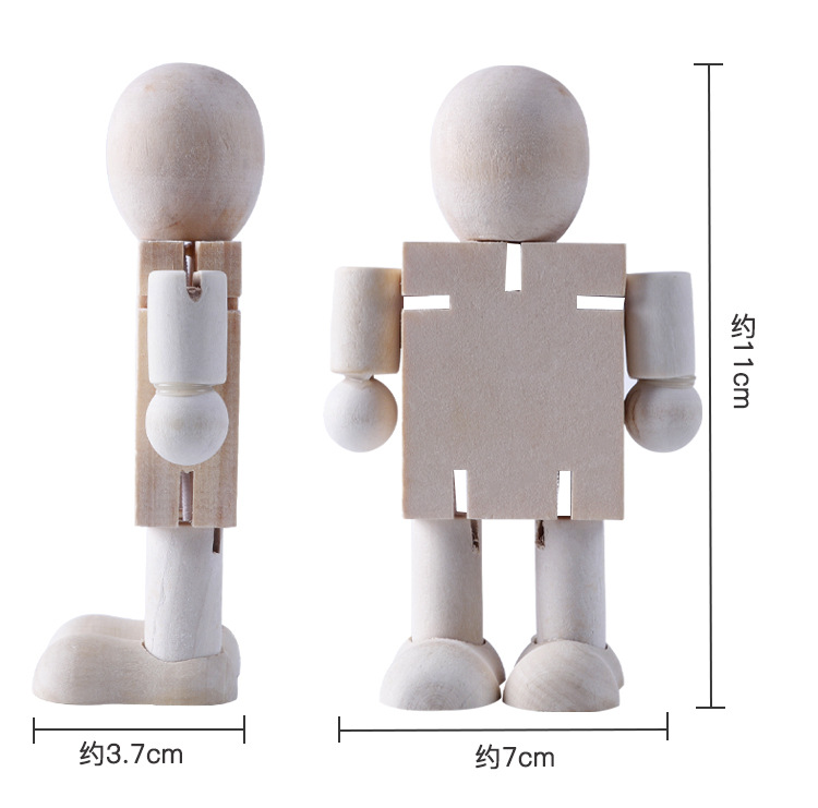 木质白胚diy木头人关节木偶儿童益智玩具卡通绘画人偶 百变机器人 - 图3