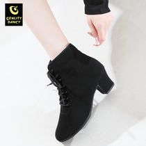 Autumn Winter Style Dancing Shoes Female Teacher Professional Dance Shoes High Heel Latin Dance Shoes Oxford Cloth Water Soldier Dance Boots Autumn Winter