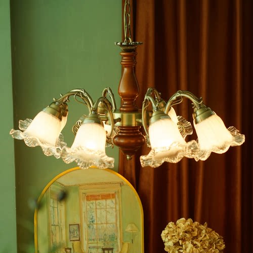 美式复古Vintage法式玻璃客厅灯吸顶灯卧室餐厅欧式中古实木吊灯 - 图2