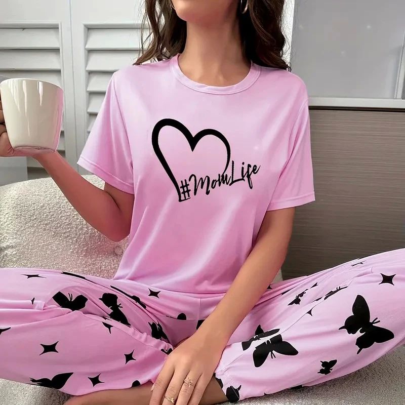 Autumn Women Pajama Sets Cartoon Printing Tops With Long Pan - 图1