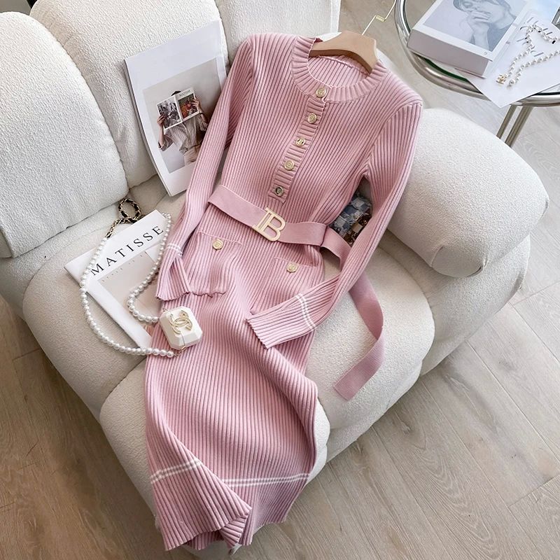 YuooMuoo 2023 Autumn Winter Women Knitted Dress Brand Fashio - 图0