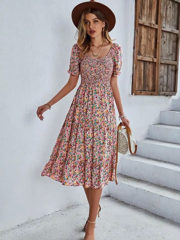 Bohemia Print Dress Women 2024 New Summer Holiday Midi Dress - 图3