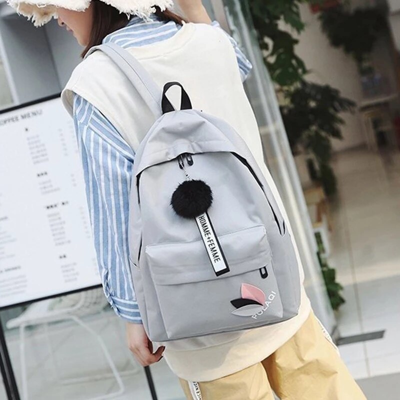 Backpacks For Students Canvas Black School Bags for Girls Sh-图3