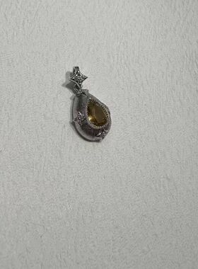 意大利织纹雕金工艺黄水晶吊坠925银镶嵌项链批发水滴吊坠
