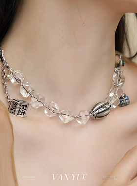 S925银白水晶滴油童子花苞印章玛瑙镶嵌双鱼扣手链