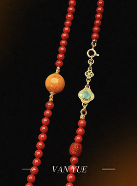 天然满肉南红毛衣链女翡翠蜜蜡多宝长款S925银项链手串一款两戴