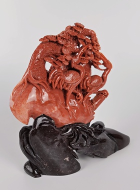 仙鹤松树老挝石花鸟精美天然青田玉石雕刻摆件纯手工艺术透镂直销