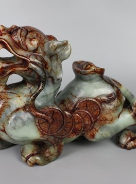 一对貔貅天然岫玉复古风客厅