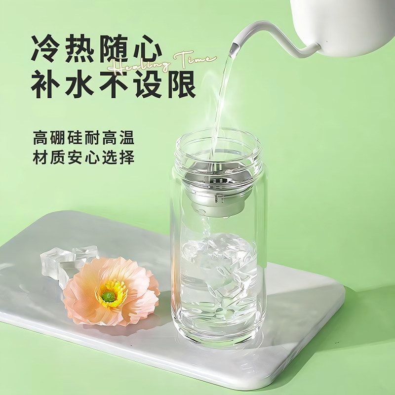双层玻璃杯带盖带滤网小巧男士水杯耐高温防烫茶杯家用便携礼品杯