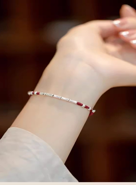 中高考试考研上岸手链女生红色手绳幸运银竹节手链送男生好运礼物