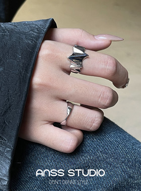 纯银ins风凹凸面扭纹开口戒指