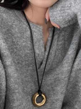 【ANSS】时尚气质长款做旧圆圈吊坠蜡绳项链女 长款光轮毛衣链