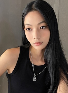 【ANSS】长款链条拼接goodlucky字母表情包吊坠项链女 锁骨链男潮